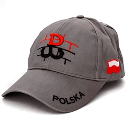 Stylish cap with the symbol of the Polish Uprising in 1944. Features an adjustable cloth and metal tab in the back. Designed to fit most people.