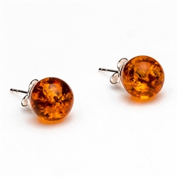 Gorgeous Baltic Amber round stud earrings with sterling silver posts.