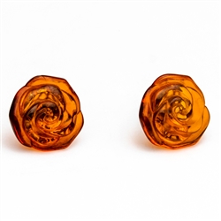 Gorgeous Baltic Amber carved roses stud earrings.