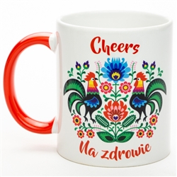 This colorful ceramic mug features beautiful Polish paper cut art. Hand wash only. Made In Poland. 300ml/10oz capacity.