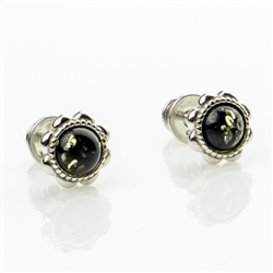 Gorgeous Baltic Amber stud earrings surrounded with a ring of sterling silver.
