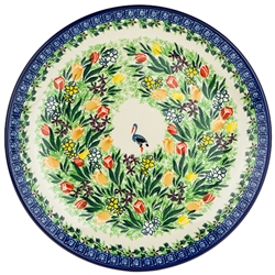 Polish Pottery 10.5" Dinner Plate. Hand made in Poland. Pattern U3783 designed by Krystyna Dacyszyn.