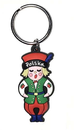 Attractive rubber key chain featuring a Polish dancer in folk costume. Size is approx 3.25" x 1"