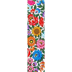 This is a beautiful Zalipie style wycinanka printed on a tab-style bookmark featuring multi-colored folk flowers with a white background.   Size is approx 8.25" x 2"