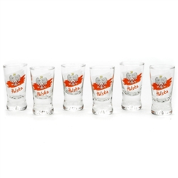 Boxed set of 6 clear Polish shot glasses each featuring the Polish Eagle above the word Polska (Poland). Hand wash only. Made in Poland.