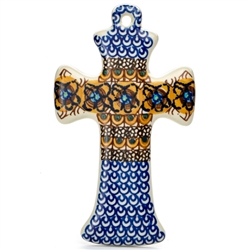 Polish Pottery Cross 7.5". Hand made in Poland. Pattern U152 designed by Maryla Iwicka.