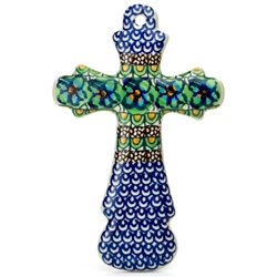 Polish Pottery Cross 7.75". Hand made in Poland. Pattern U151 designed by Maryla Iwicka.