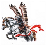 Charging Polish Winged Hussar sticker. Size approx 19" x 19".
&#8203;Want to learn more about the history if this Polish heavy cavalry?
&#8203;Read here:
&#8203;https://en.wikipedia.org/wiki/Polish_hussars