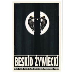 Post Card: Beskid Zywiecki, Polish Tourist Poster designed by artist Ryszard Kaja in 2019. It has now been turned into a post card size 4.75" x 6.75" - 12cm x 17cm.