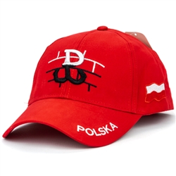 Stylish cap with the symbol of the Polish Uprising in 1944. Features an adjustable cloth and metal tab in the back. Designed to fit most people.