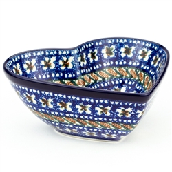 Polish Pottery 7" Heart Shaped Bowl. Hand made in Poland. Pattern U330 designed by Anna Pasierbiewicz.