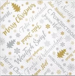 Beautiful Polish Christmas Carol Luncheon Napkins (package of 20) featuring 
Merry Christmas greetings in multiple languages including Polish.

Three ply napkins with water based paints used in the printing process.