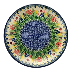 Polish Pottery 10.5" Dinner Plate. Hand made in Poland. Pattern U3787 designed by Krystyna Dacyszyn.