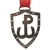 Polish PW (Polska Walczaca - Fighting Poland) cut out of stainless steel and suspended from red Polish Christmas ribbon (Wesolych Swiat - Happy Holidays)  Ornament size is approx 2.25" x 1.5" x .125". Made In Poland