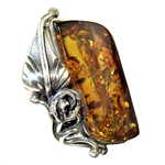 Antique Style Amber And Silver Ring - Size 8