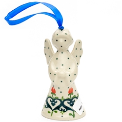 Polish Pottery 4" Hanging Angel Figurine. Hand made in Poland and artist initialed.