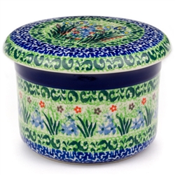 Polish Pottery 4.5" European Butter Crock. Hand made in Poland. Pattern U4332 designed by Krystyna Dacyszyn.