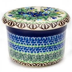 Polish Pottery 4.5" European Butter Crock. Hand made in Poland. Pattern U2957 designed by Zofia Spychalska.