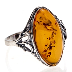 Honey Amber Ring with  Sterling Silver 'Heart' Setting