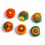 Orange/Green Folk Pin Back Buttons (set of 6 assorted)