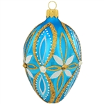 Egg Glass Ornament Blue White And Gold