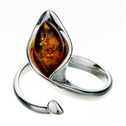 Cleverly sculpted calla lily sterling silver ring.  Amber size is approx .5" x .4".