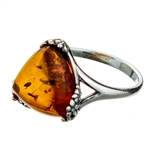 Triangular Silver And Amber Ring