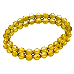 Elastic makes it easy to put on and take off. Bead size is approx 5mm diameter.  This is a double row of clear amber beads connected with gold plated silver connectors.
