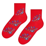 Folk is in fashion and these beautiful Polish hosiery featuring a traditional Kaszubian floral design on a red background. Made in Lowicz, Poland.