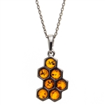 "Honeycomb" Sterling Silver Necklace With Honey Amber Drops