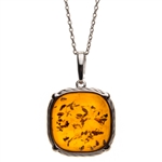 Sterling Silver Necklace With Honey Amber Square