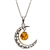 Sterling silver moon suspending beautiful honey amber cabochon drop. Pendant size is approx. 1.2" x .8".