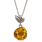 Sterling Silver Necklace With Honey Amber Rose