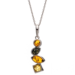 Muti-Color Amber drops set in sterling silver. Pendant size is approx. 1.5" x .5".
