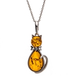 "Pretty Kitty" Sterling Silver Necklace With Honey Amber Drops
