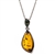 Sterling silver with  beautiful honey/green  amber cabochon drop.  Cabochon size is approx. .75" x .5".