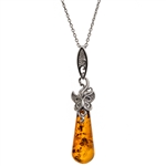 "Butterfly Magic" Sterling Silver Necklace With Honey Amber Drop