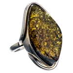 Artistic Amber And Silver Ring Size 8.5
