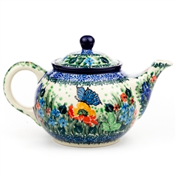 Polish Pottery 30 oz. Teapot. Hand made in Poland. Pattern U3996 designed by Teresa Liana.