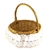 Dress your Easter basket in beautiful traditional skirting.  Stretch band at the top.  Fits smaller baskets up to 15" in diameter or oval baskets that measure up to 26" around the outside.  Please note basket in this picture is not included.