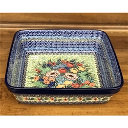 Polish Pottery 11" Rectangular Baker. Hand made in Poland. Pattern U4863 designed by Teresa Liana.