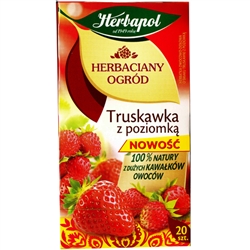 Another delightful and all-natural Polish tea made with Strawberry fruit (56%), Hibiscus flower, rosehip, natural aromas , blackberry leaf, wild strawberry fruit (.05%)