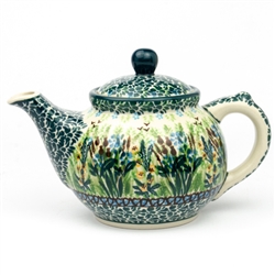 Polish Pottery 10 oz. Bedtime Teapot. Hand made in Poland. Pattern U4334 designed by Krystyna Dacyszyn.