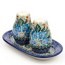 Polish Pottery 7" Salt and Pepper Set. Hand made in Poland. Pattern U2292 designed by Maria Starzyk.