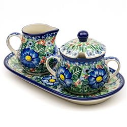 Polish Pottery 9.5" Sugar Bowl & Creamer Set. Hand made in Poland. Pattern U1910 designed by Malgorzata Listwan.