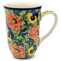 Polish Pottery 17 oz. Bistro Mug. Hand made in Poland. Pattern U4705 designed by Maria Starzyk.