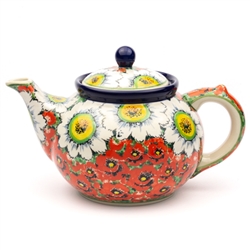 Polish Pottery 40 oz. Teapot. Hand made in Poland. Pattern U4725 designed by Teresa Liana.