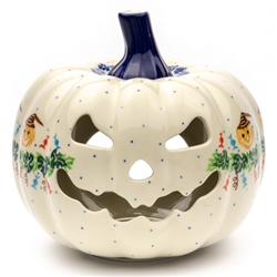 Polish Pottery 7" Pumpkin Jack-O'Lantern. Hand made in Poland and artist initialed.