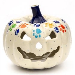 Polish Pottery 6" Pumpkin Jack-O'Lantern. Hand made in Poland and artist initialed.