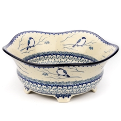 Polish Pottery 12" Footed Serving Bowl. Hand made in Poland. Pattern U4830 designed by Maria Starzyk.